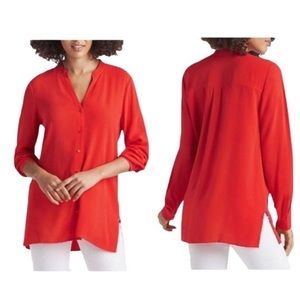 Eileen Fisher hot red stand collar blouse xs